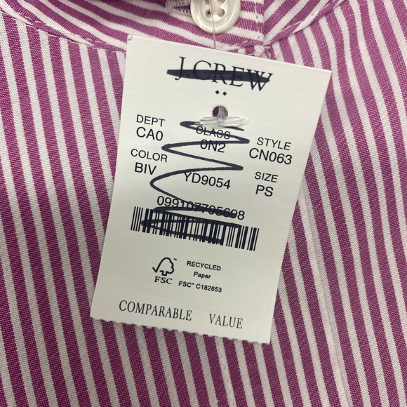 J Crew Top Petite Small Striped Ruffle Button Up Shirt Berry Ivory Cotton CN063 - Picture 8 of 15